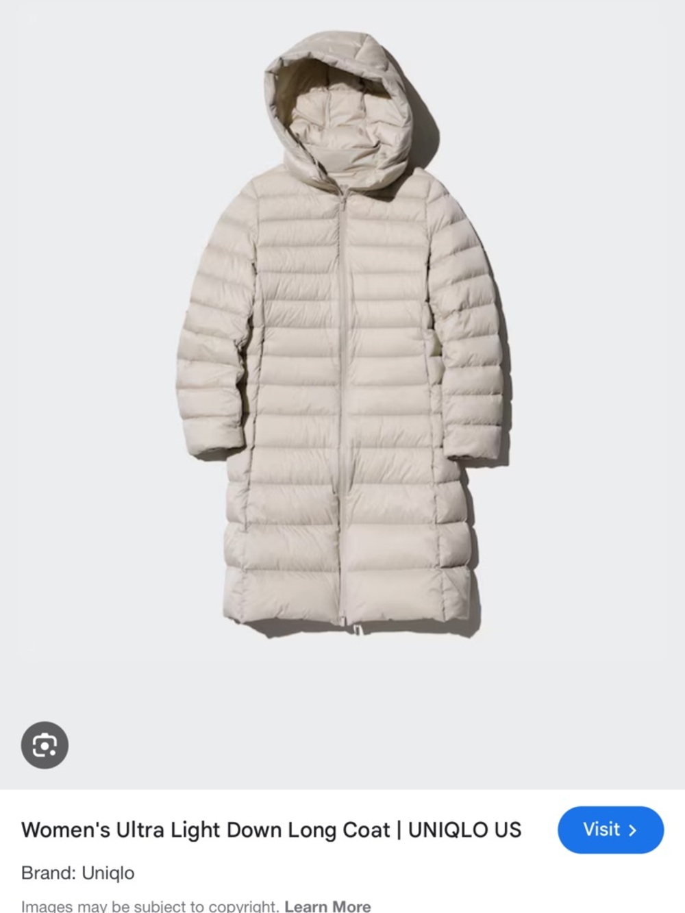 Uniqlo Women's Ultra Light Down Long Puffer under coat Beige shiny sz 3 worn